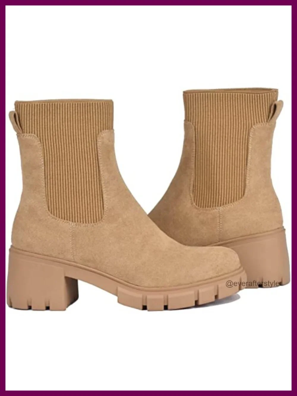 Women's Slip-On Chelsea Booties with Lug Sole Memory Foam Insole Round Toe